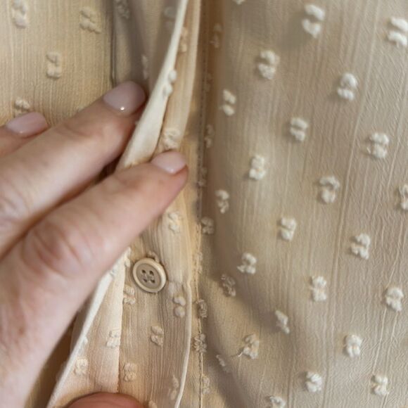 Zara Women’s Beige Swiss Dot Long Sleeve Button Down Blouse, Size L - Picture 5 of 7